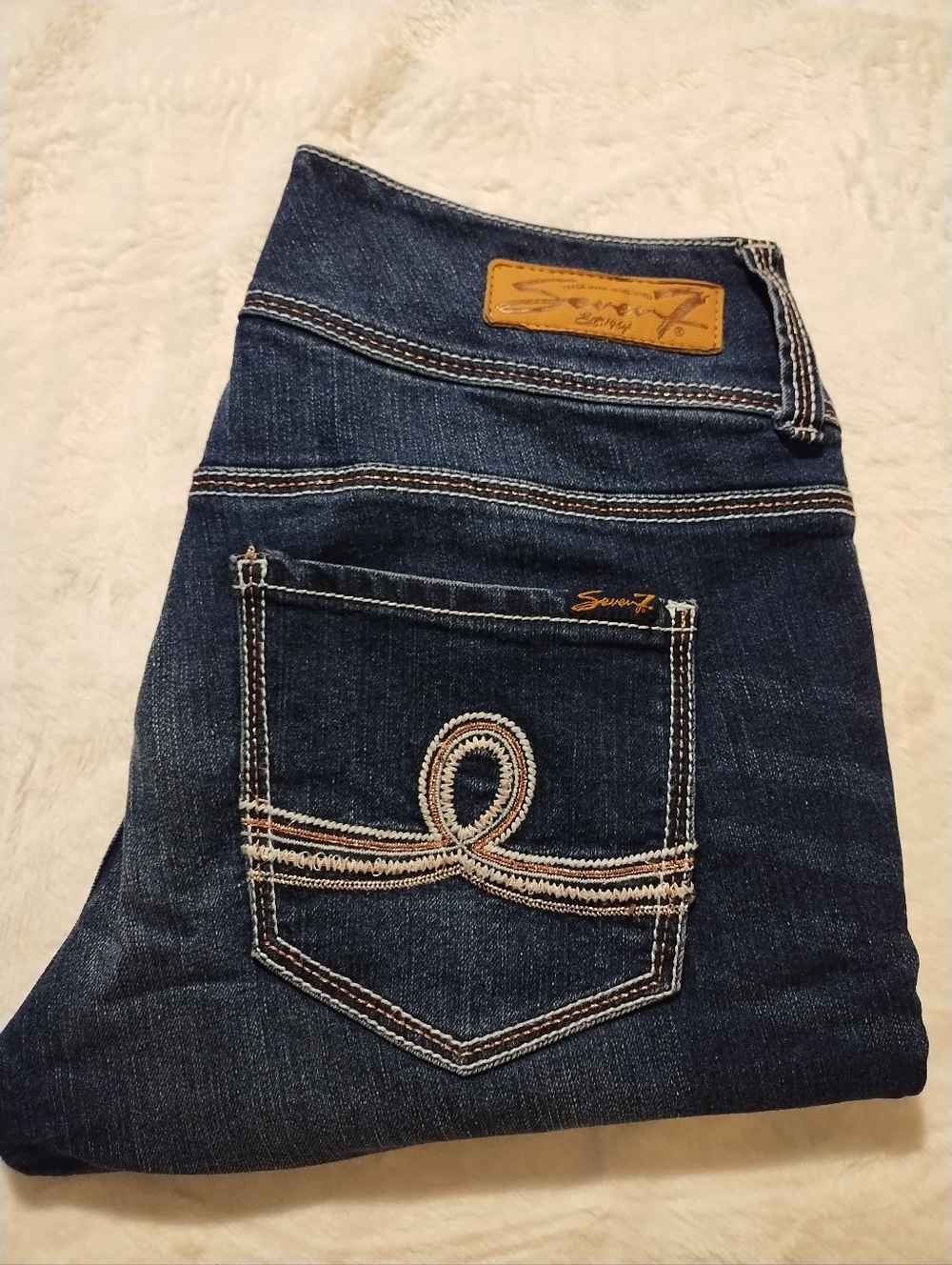Seven7 Dark Blue Straight Leg Jean Capris with Embroidered Back Pocket